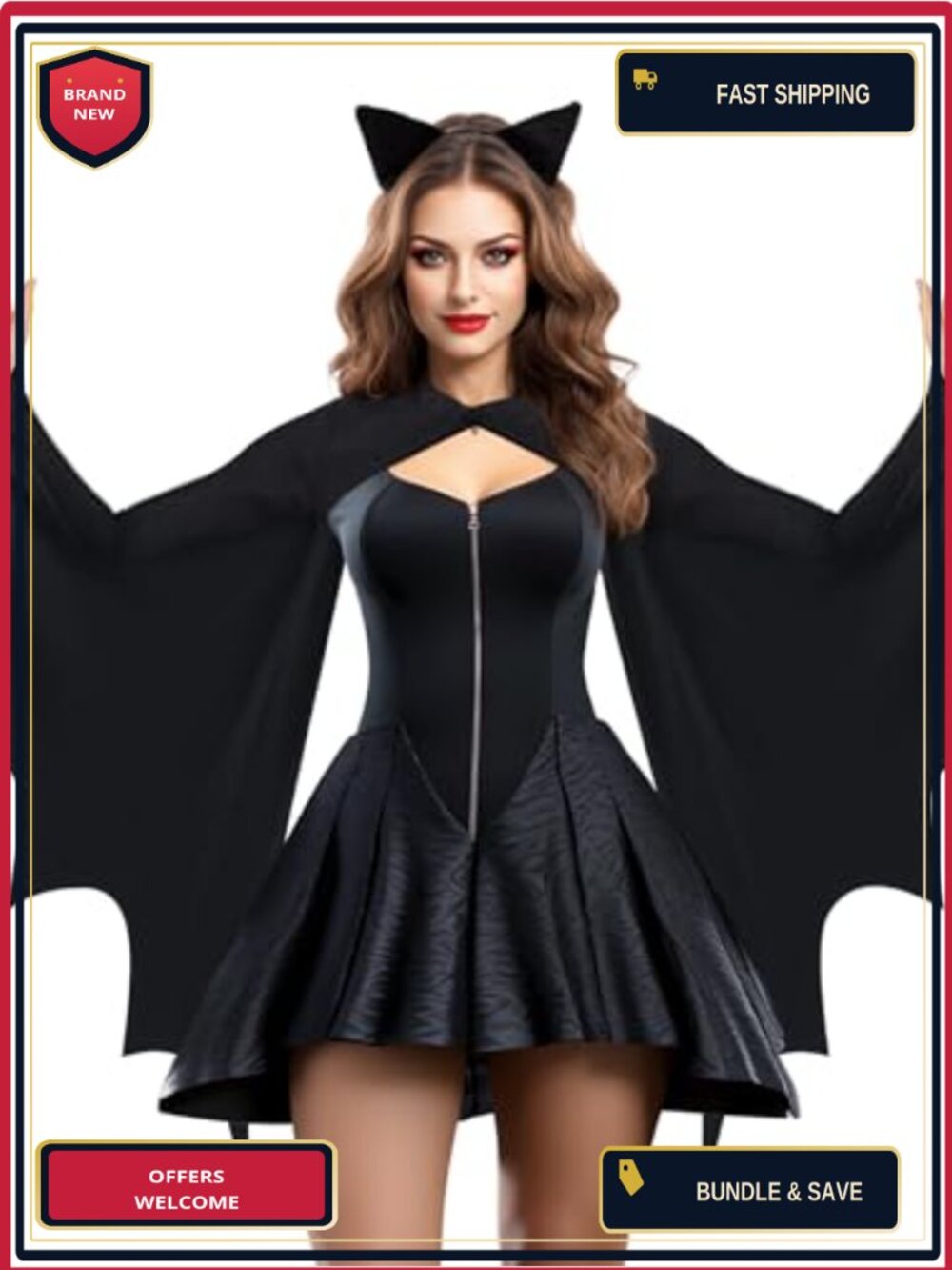 Bat Wings Shrug Costume Women Halloween Bat Shrug with Ears Headband